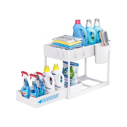 Zuvo Under Sink Storage Solution: Heavy-Duty Organizer to Maximize Kitchen Space – Durable and Versatile for Home & Office Black