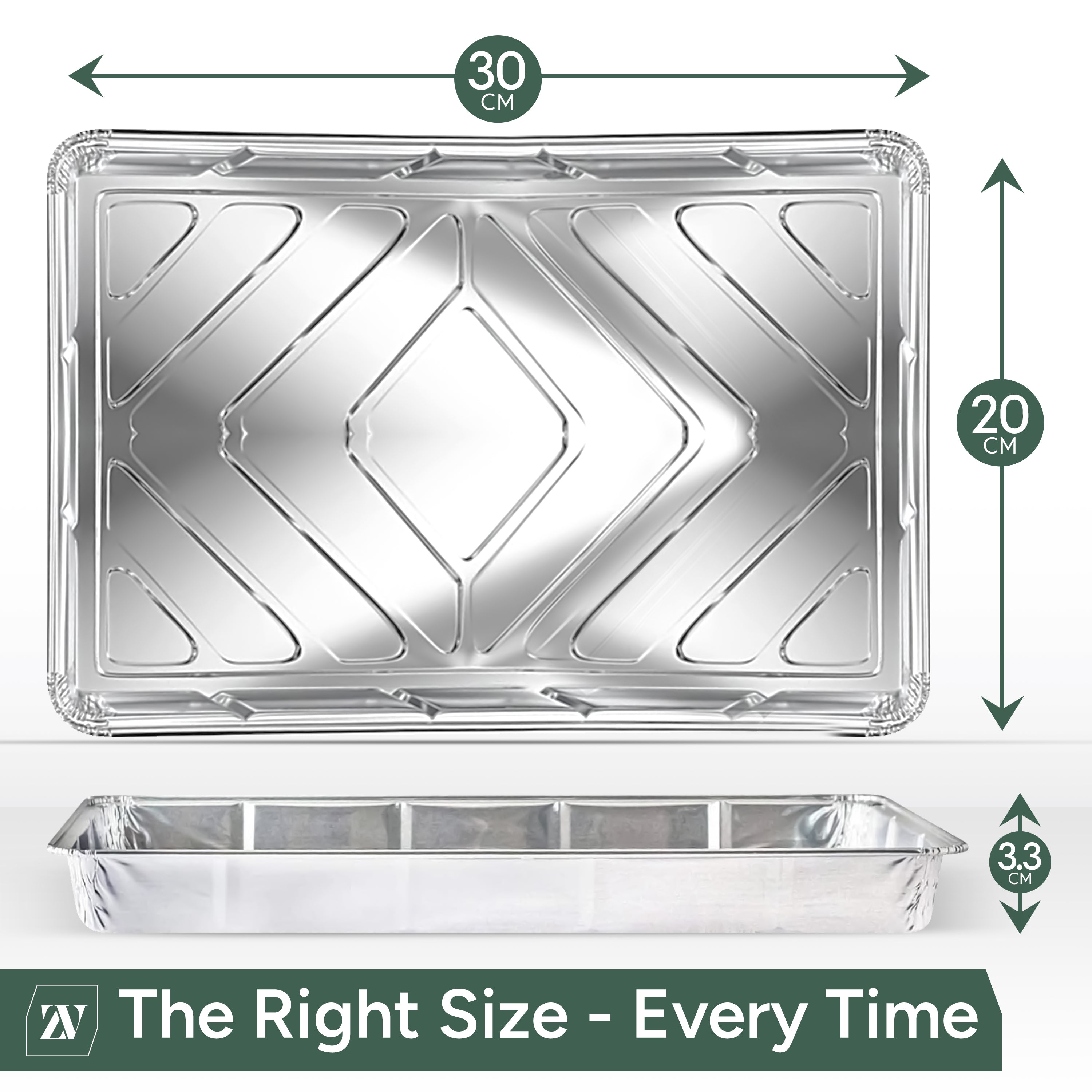 Zuvo Aluminium Foil Trays 20 Pack Disposable for Baking Cooking BBQ Without Lids 32cm x 20cm x 3.3cm