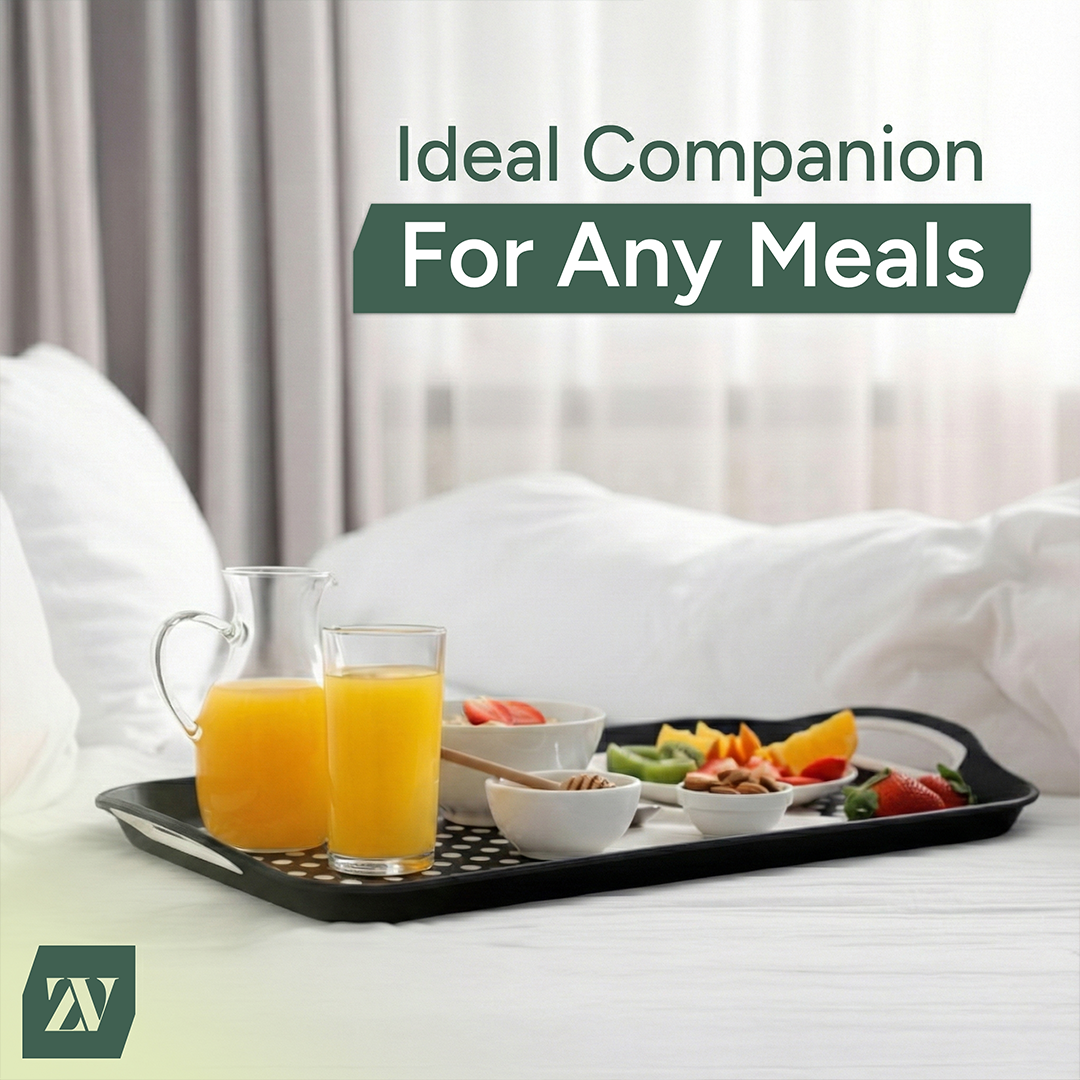 Zuvo Anti-Slip Serving Tray Set of 2 – BPA Free Plastic with Handles Black