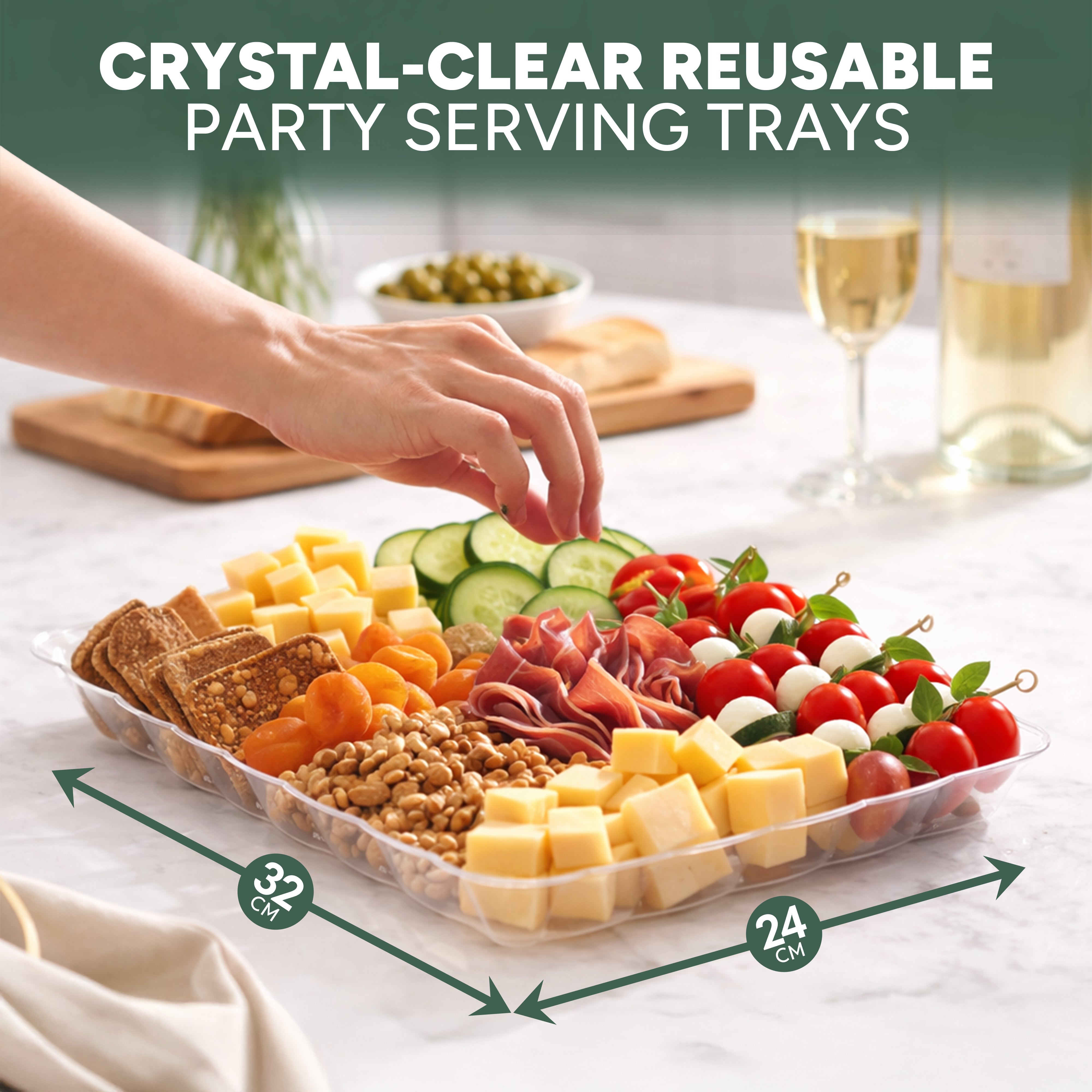 Zuvo Reusable Plastic Serving Trays for Party Food & Buffet Tables | Pack of 6 (32x24 cm)