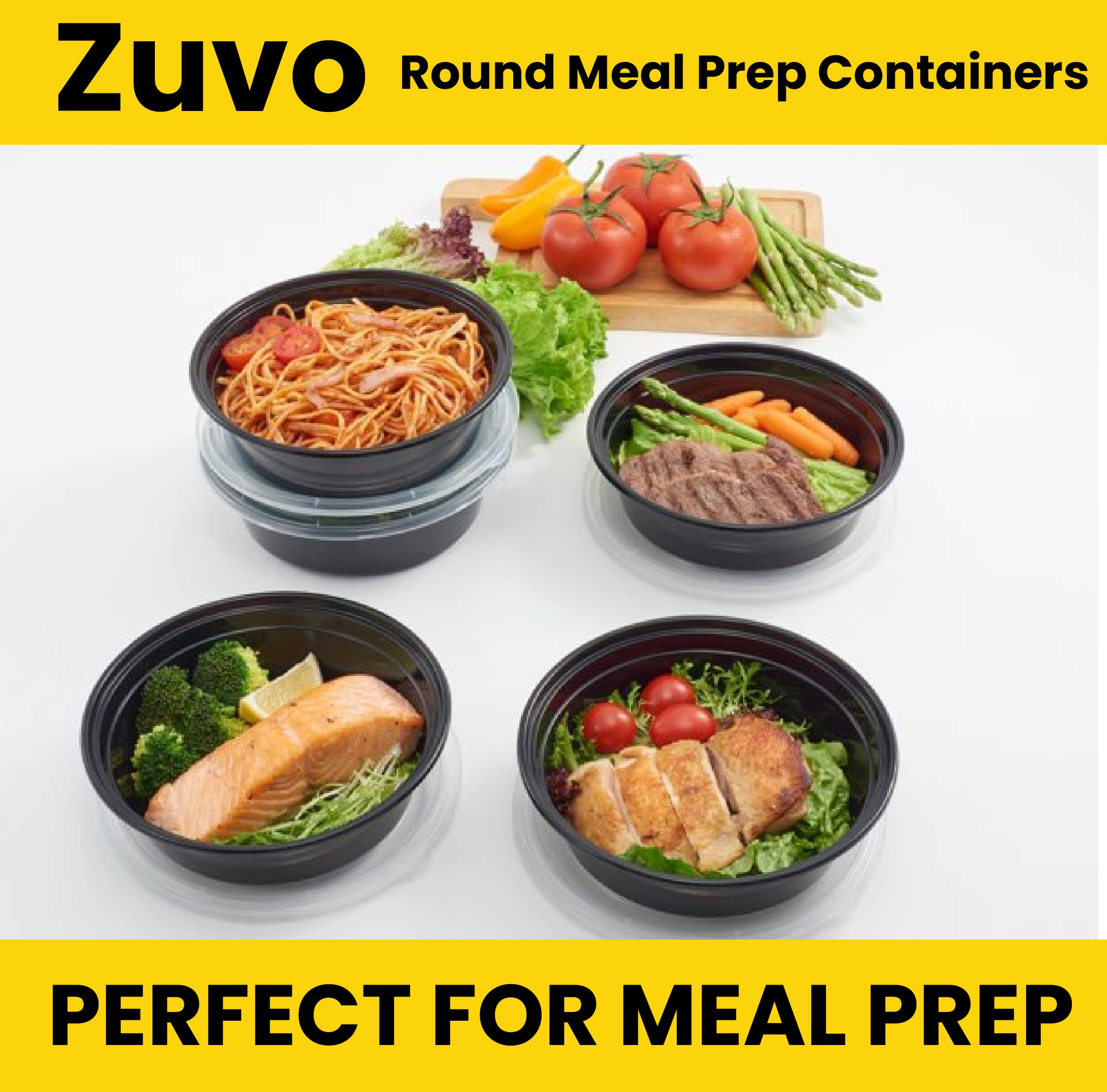 Zuvo 25oz Round Meal Prep Containers with Lids Pack of 15 Reusable