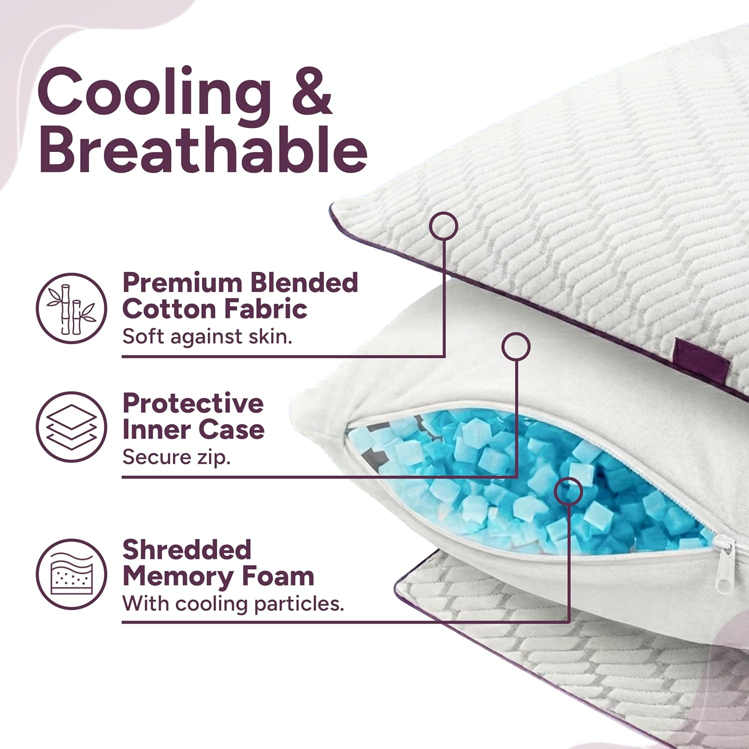 Adjustable Shredded Memory Foam Pillow for Neck & Shoulder Support | Customisable Height & Firmness for Side & Back Sleepers | Comfortable Support Pillow (1 Pack)