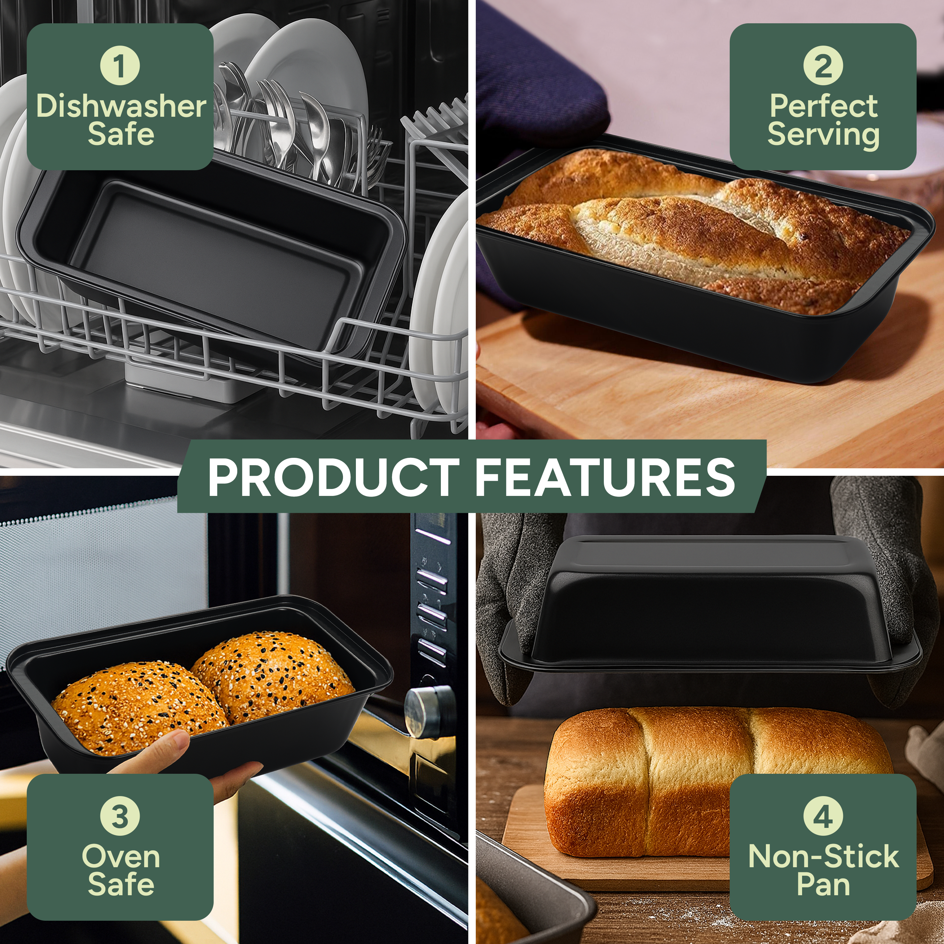 Zuvo Non Stick Loaf Tins 3lb 1.35kg Carbon Steel Bread Cake Baking Pans