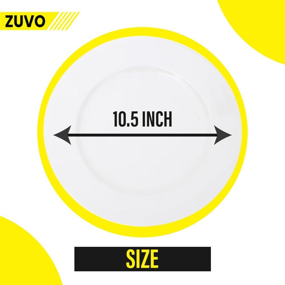Zuvo White Porcelain Dinner Plates Set of 6 – 10.5 Inch Microwave Safe Rim