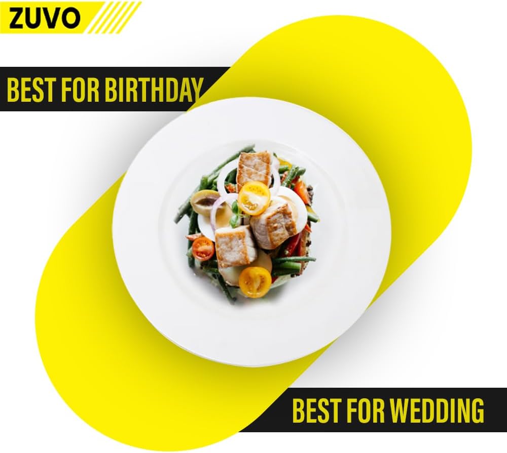 Zuvo White Porcelain Dinner Plates Set of 6 – 10.5 Inch Microwave Safe Rim