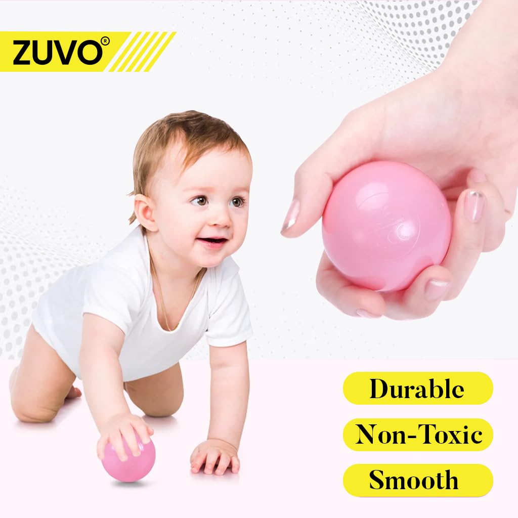 Ball Pit Balls 300 Pack Pink- Colorful Plastic Balls for Pool, Playing Area, Ball Pits - Crush Proof Small Baby Balls with Smooth Surface & No Sharp Edges - Baby Approved Play Balls Set by Zuvo