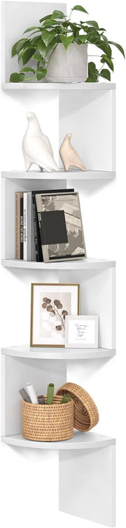 Zuvo Floating Corner Shelves 5 Tier White Zigzag Wall Mounted Bookshelf