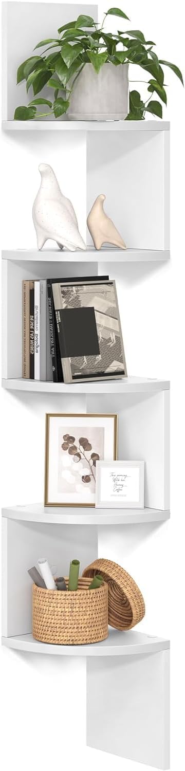 Zuvo Floating Corner Shelves 5 Tier White Zigzag Wall Mounted Bookshelf
