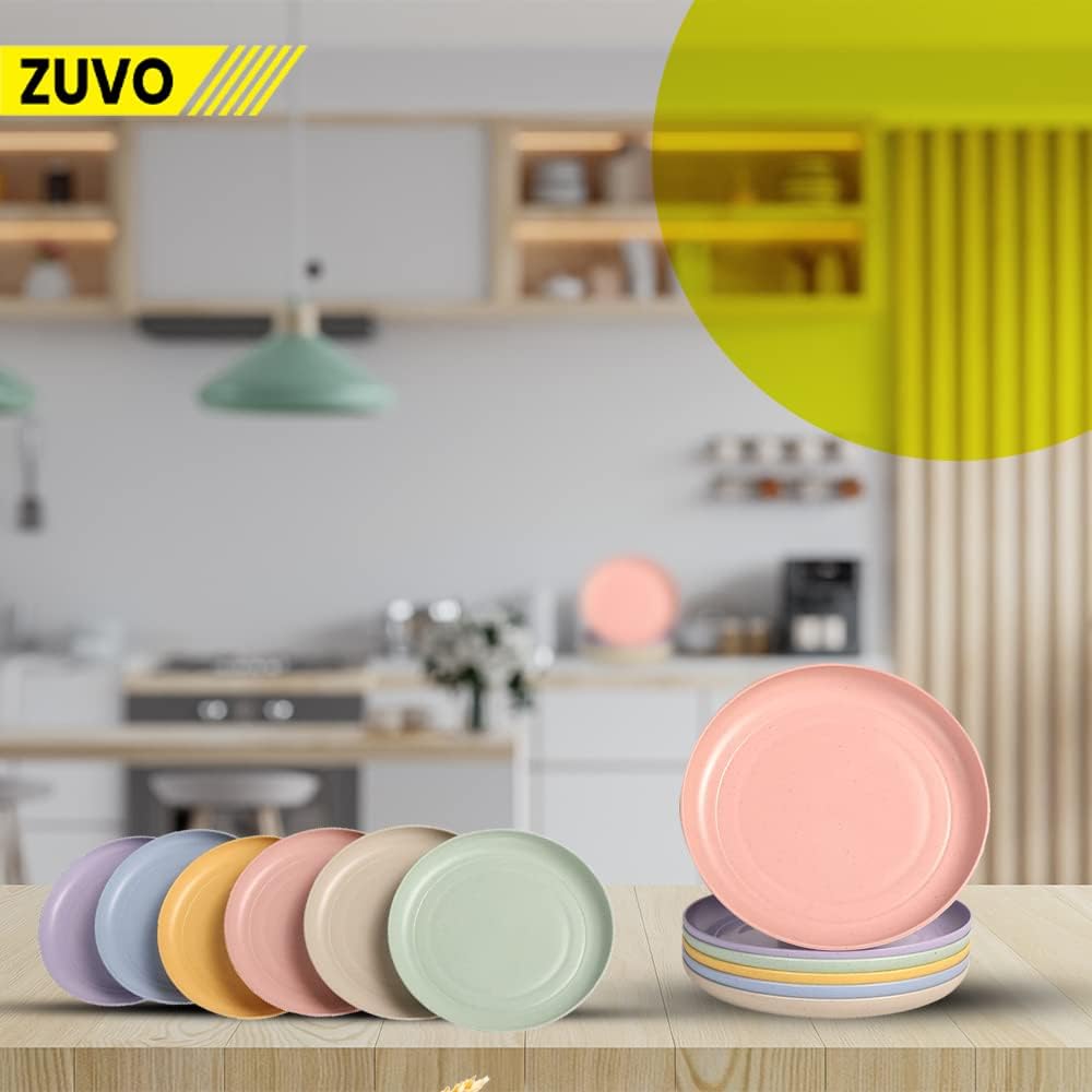 Zuvo Reusable Plastic Plates Set of 6 – 6 Inch Microwave & Dishwasher Safe