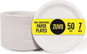 Zuvo 7 Inch Compostable Paper Plates 50 Pack – Eco Friendly Bagasse White