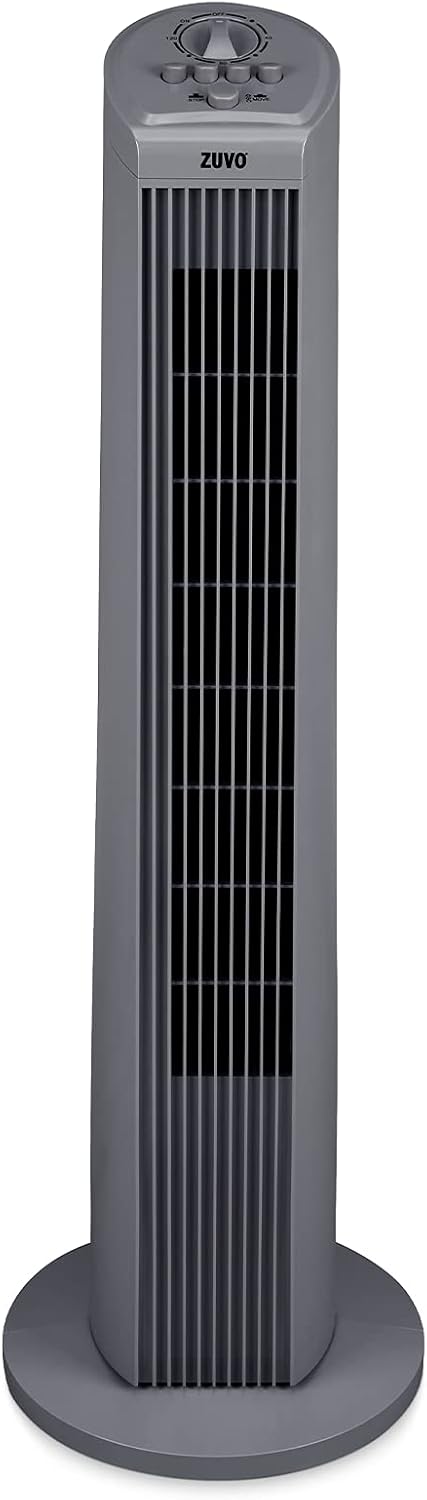 Zuvo 30in Oscillating Tower Fan 3 Speed with Timer Quiet Grey