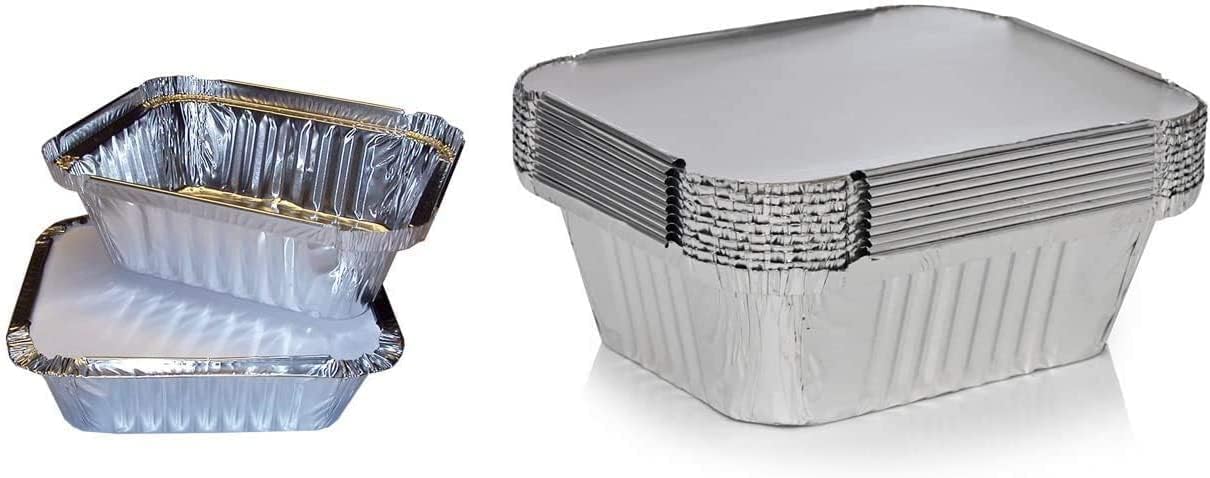 Zuvo 50 Pack Aluminium Foil Food Containers with Lids 12x8x4cm