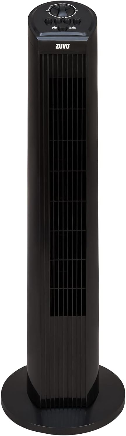 Zuvo 30in Oscillating Tower Fan 3 Speed with Timer Quiet Black