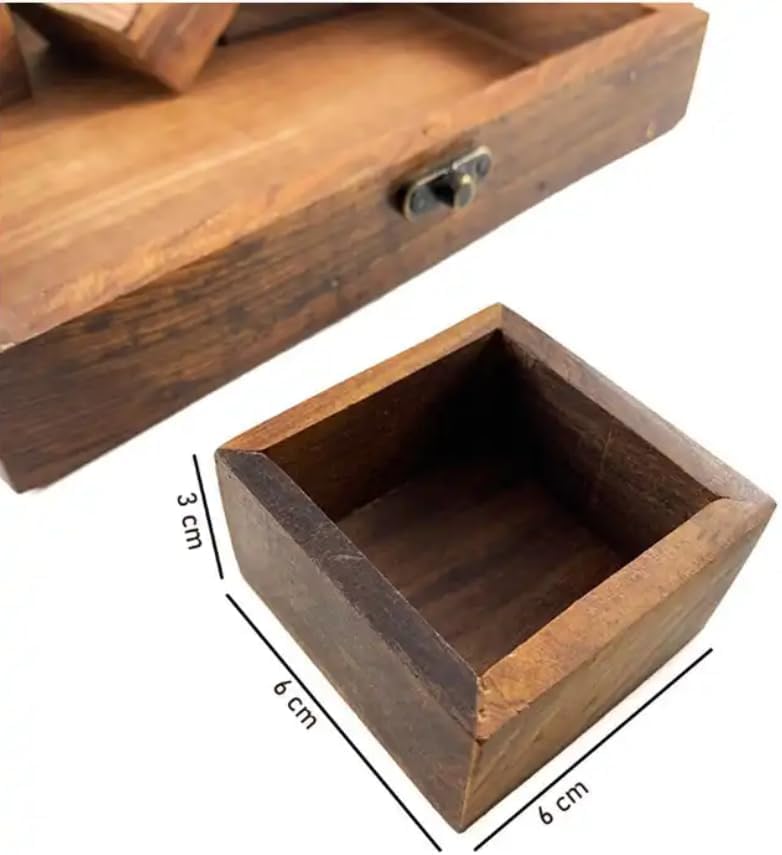 Wooden Spice Rack Box with Lid – 9 Compartment Masala Dabba 8x8 Inch