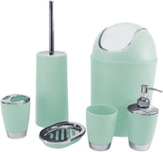 Zuvo 6 Pcs Plastic Bathroom Accessory Set Luxury Bath Accessories Bath Set Lotion Bottles, Toothbrush Holder, Tooth Mug, Soap Dish, Toilet Brush, Trash Can, Rubbish Bin (Mint)