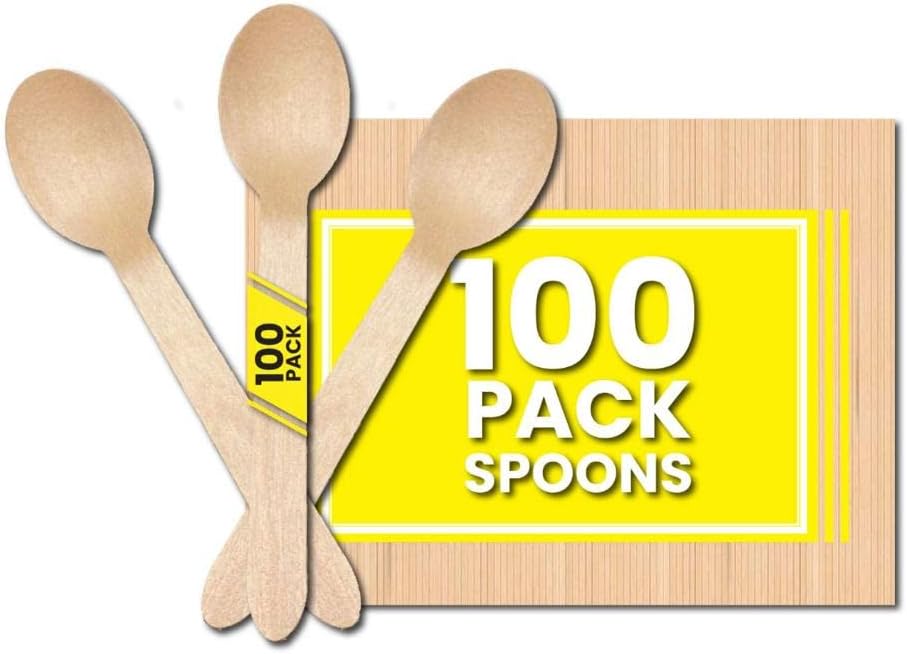 Zuvo Disposable Wooden Spoons 100-Pack Eco-Friendly Birch