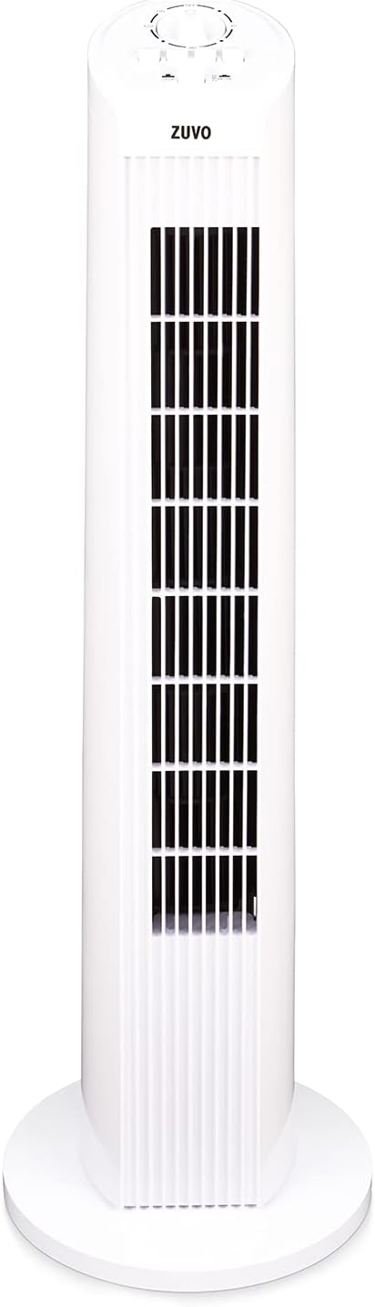 Zuvo Oscillating Tower Fan, 3 Speed Setting Bladeless Portable Fan with 120 Minutes Timer, Quiet Operation Space-Saving fan for Home Living room and office (30", White)