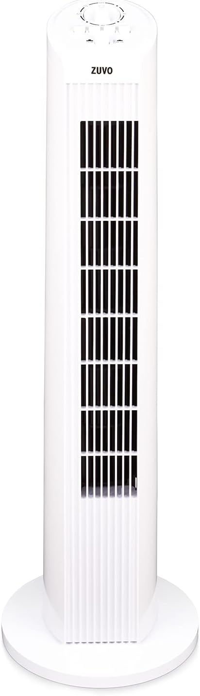Zuvo 30in Oscillating Tower Fan 3 Speed with Timer Quiet White