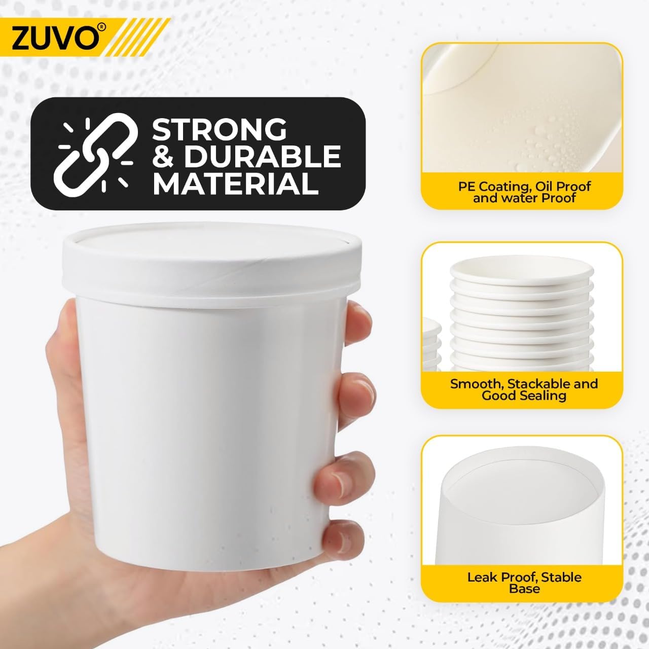 Zuvo 16oz Soup Containers with Lids – 25 Pack, Leakproof Kraft, Microwave & Freezer Safe