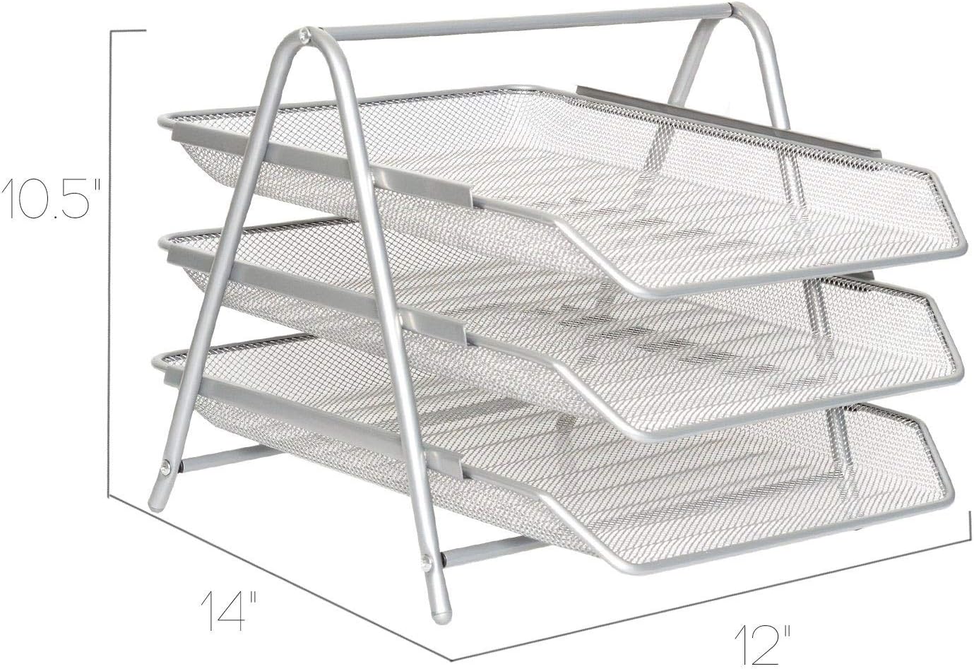 Zuvo Mesh Desk Organiser 3 Tier Silver Letter Tray for Office Storage