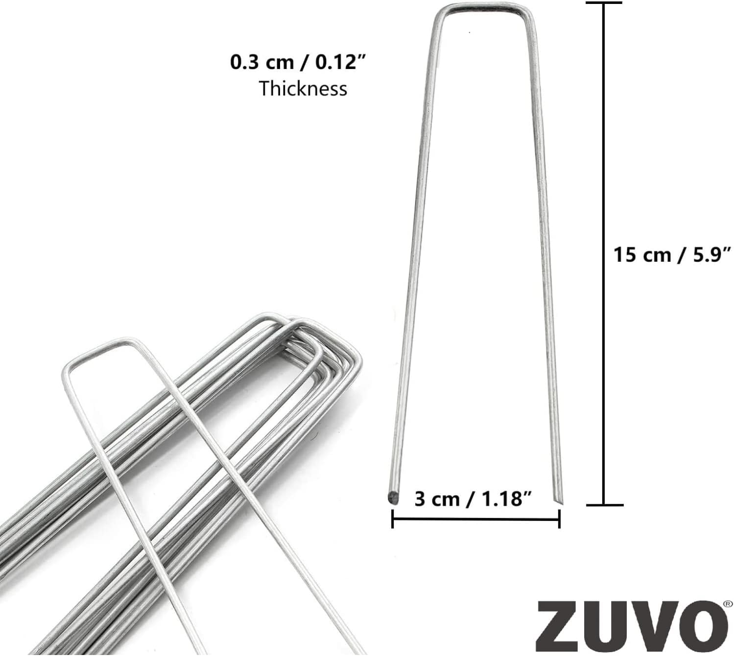 Zuvo Weed Membrane Pegs 100 Pack 6in U Shaped Galvanised Garden Stakes