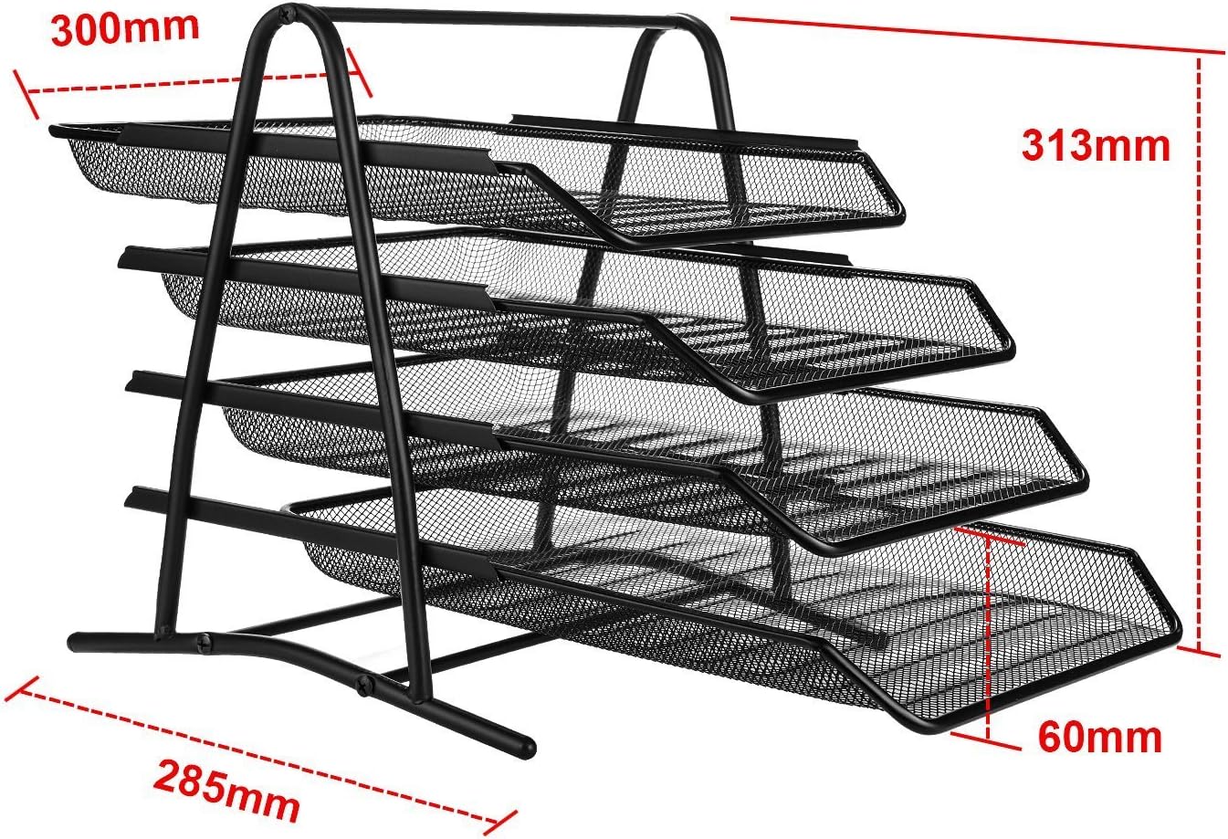 Zuvo Mesh Desk Organiser 4 Tier Black Letter Tray for Office Storage