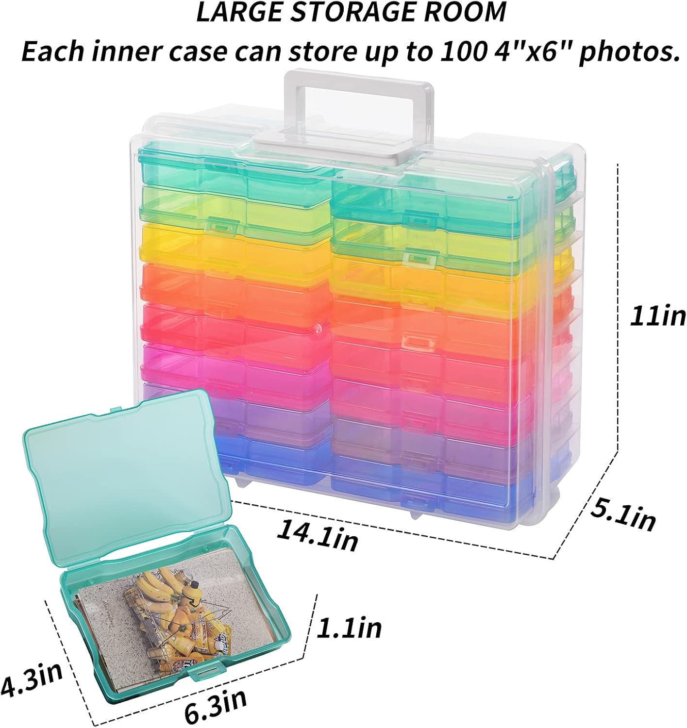 Zuvo Photo Storage Box with 16 Coloured Cases and Removable Dividers