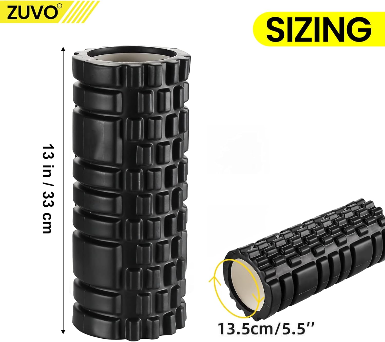 Zuvo Black Foam Roller Lightweight Muscle & Back Massage Tool