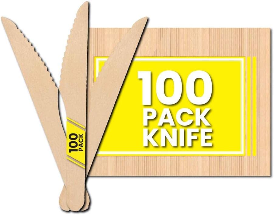 Zuvo Disposable Wooden Knives 100-Pack Eco-Friendly Birch