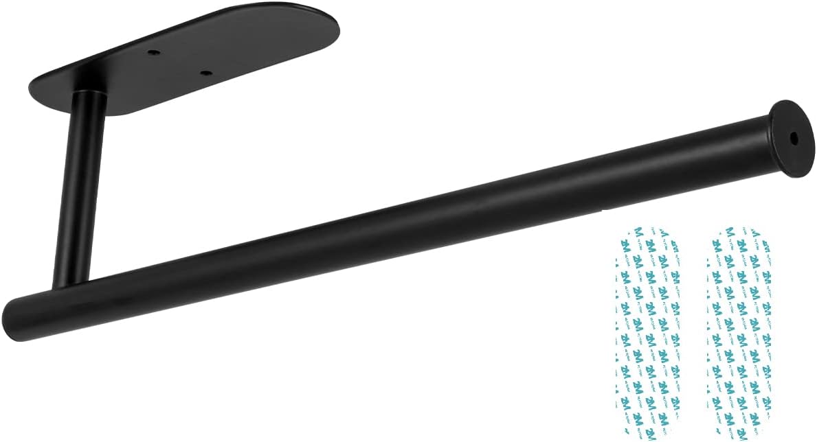 Zuvo Under Cabinet Paper Towel Holder Black – Adhesive or Screw Mount Steel