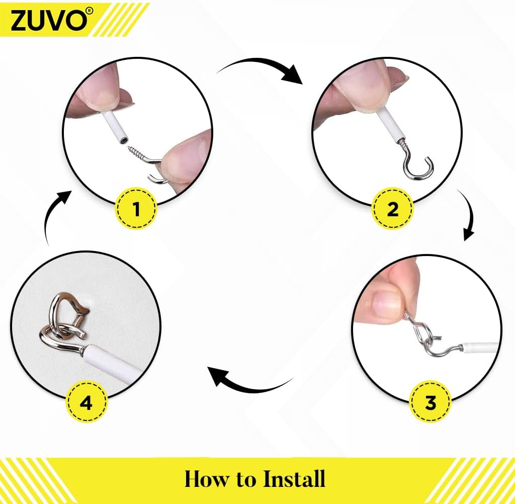 Zuvo Net Curtain Wire with Hooks and Eyes - 3 m Extra Strong Curtain Wire with 4 Hooks and Eyes - Perfect Curtain Wire Kit, White