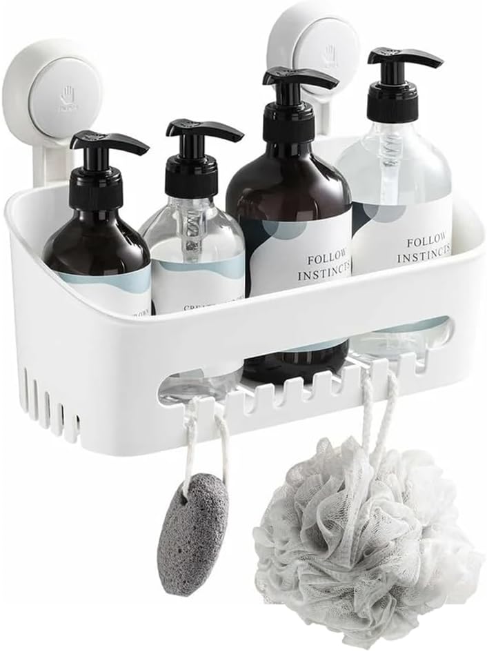 Zuvo No-Drill Shower Caddy – Suction Cup Bathroom Shelf, White