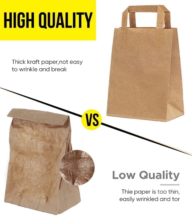 [25 Pack] Brown Kraft Paper Bags with Handles, Small Gift Bags, kraft Paper Party Bags, Shopping Bags, Bown Craft Bags, Zuvo (18 x 21 x 09 cm)