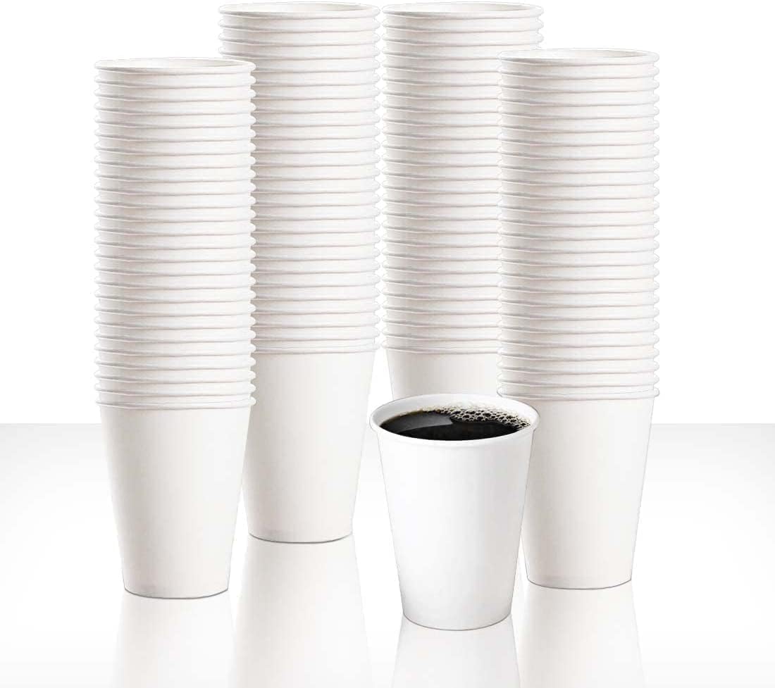 Zuvo Paper Cups 8oz - (100 Pack) - Single Wall White Disposable Coffee Cups for Hot & Cold Drinks - 240 ml Paper Cups