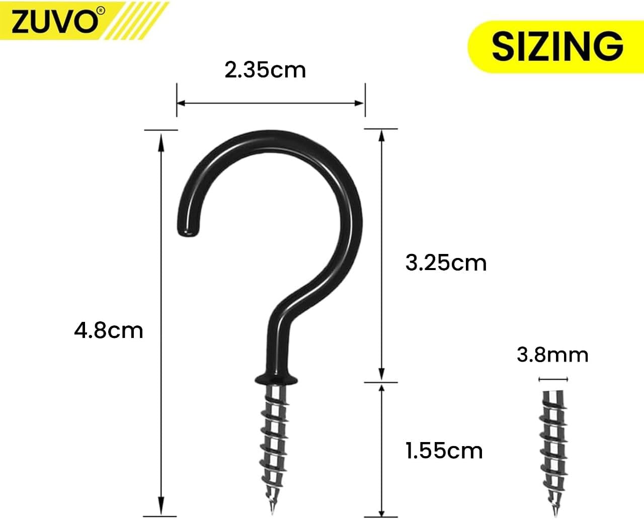 Zuvo 36pcs Metal Ceiling Hooks 2.3cm Vinyl Coated Screw In Wall Hooks