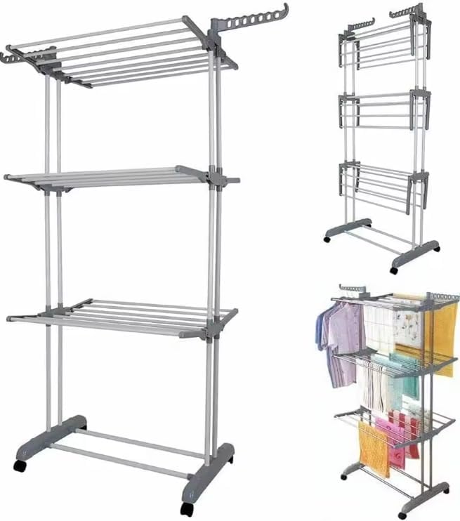 Zuvo 4 Tier Grey Foldable Airer Heavy Duty Stainless Steel Drying Rack