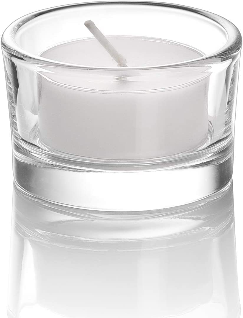 Set of 24 Clear Glass Tealight Candle Holders, 5cm x 2.5cm with Luxurious Look