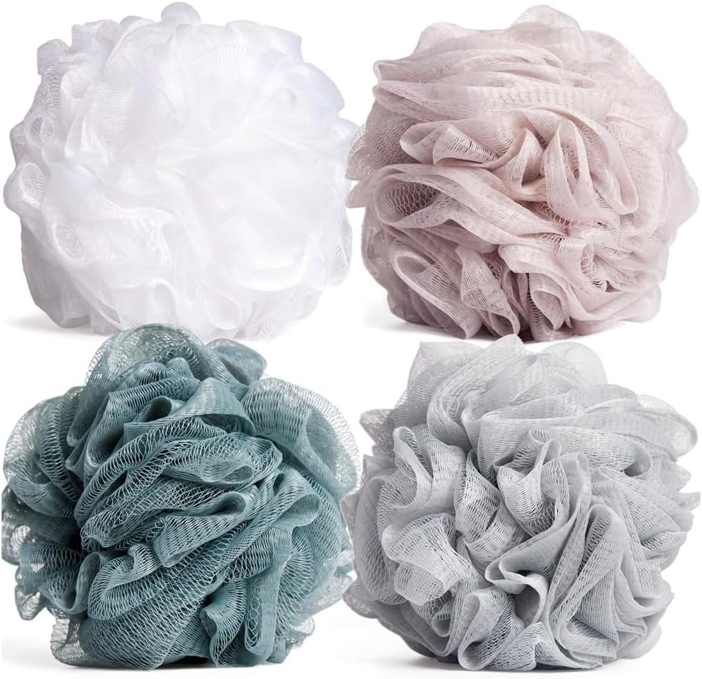 Zuvo Loofah Bath Sponge 4-Pack Soft, Durable Shower Puffs