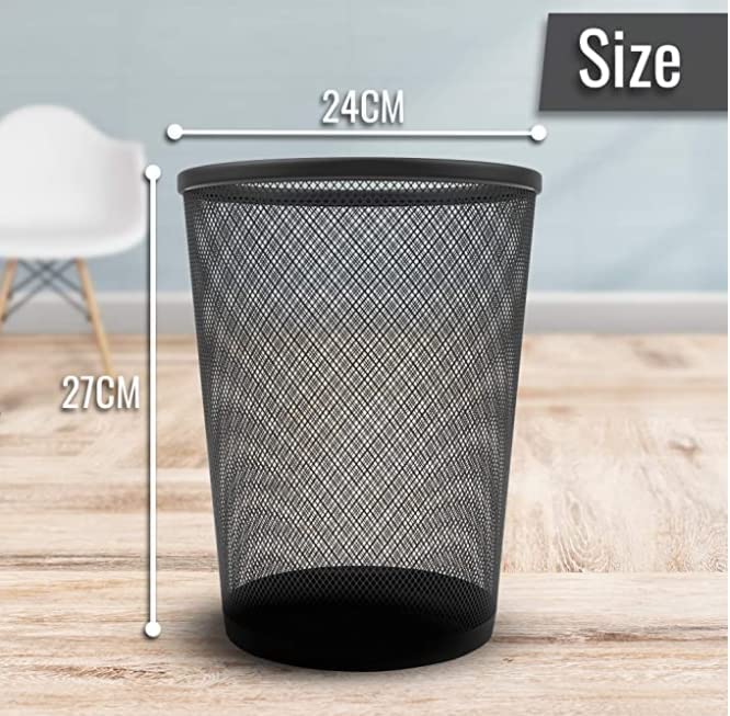 Zuvo Circular Mesh Waste Paper Bin Black Metal, Pack of 6