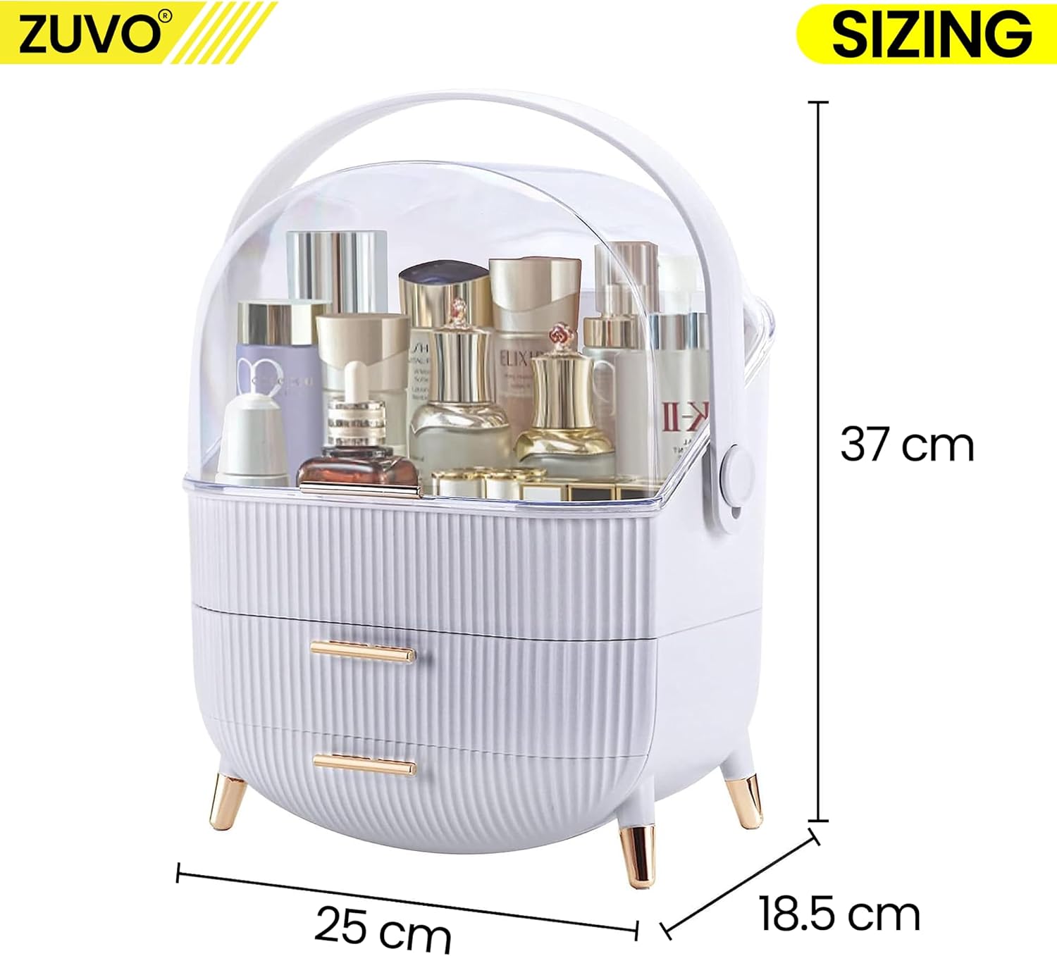 Zuvo Makeup Organiser White with 2 Drawers Expandable Cosmetic Storage