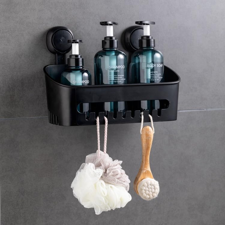 Zuvo No-Drill Suction Cup Shower Caddy Basket – Black