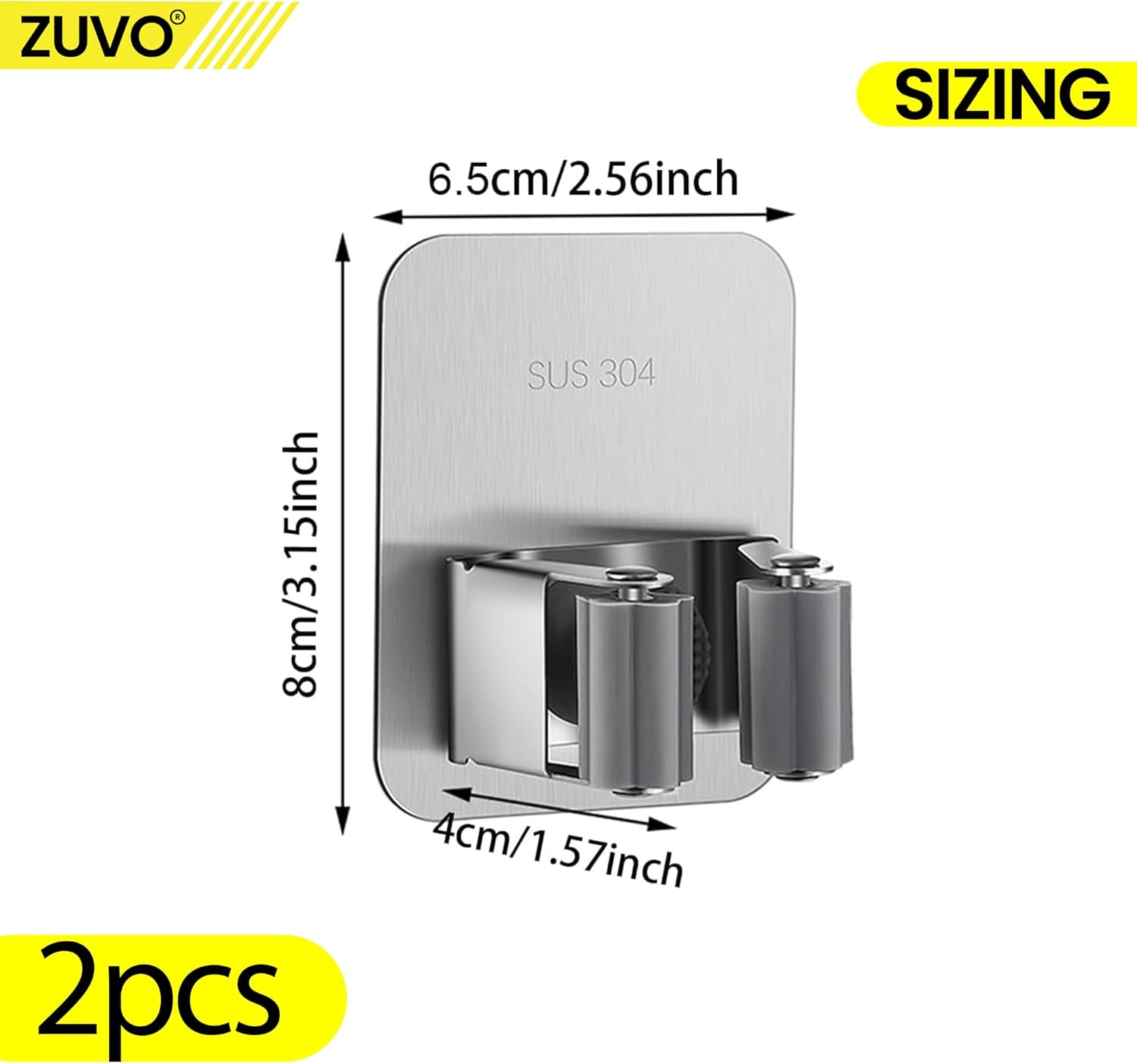 Zuvo Broom Holder Wall Mounted 4 Pack Stainless Steel Mop Organiser
