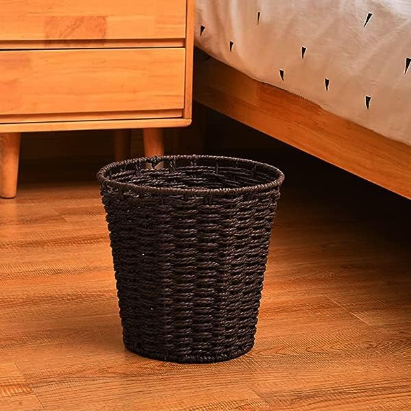 Zuvo Round Wicker Waste Paper Bin 25cm Rubbish Basket,Brown