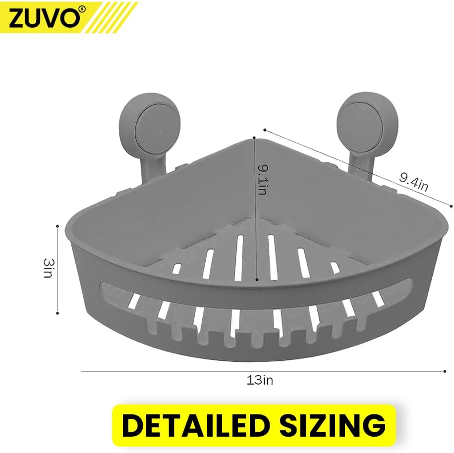 Zuvo No-Drill Shower Caddy – Suction Cup Bathroom Shelf, Grey
