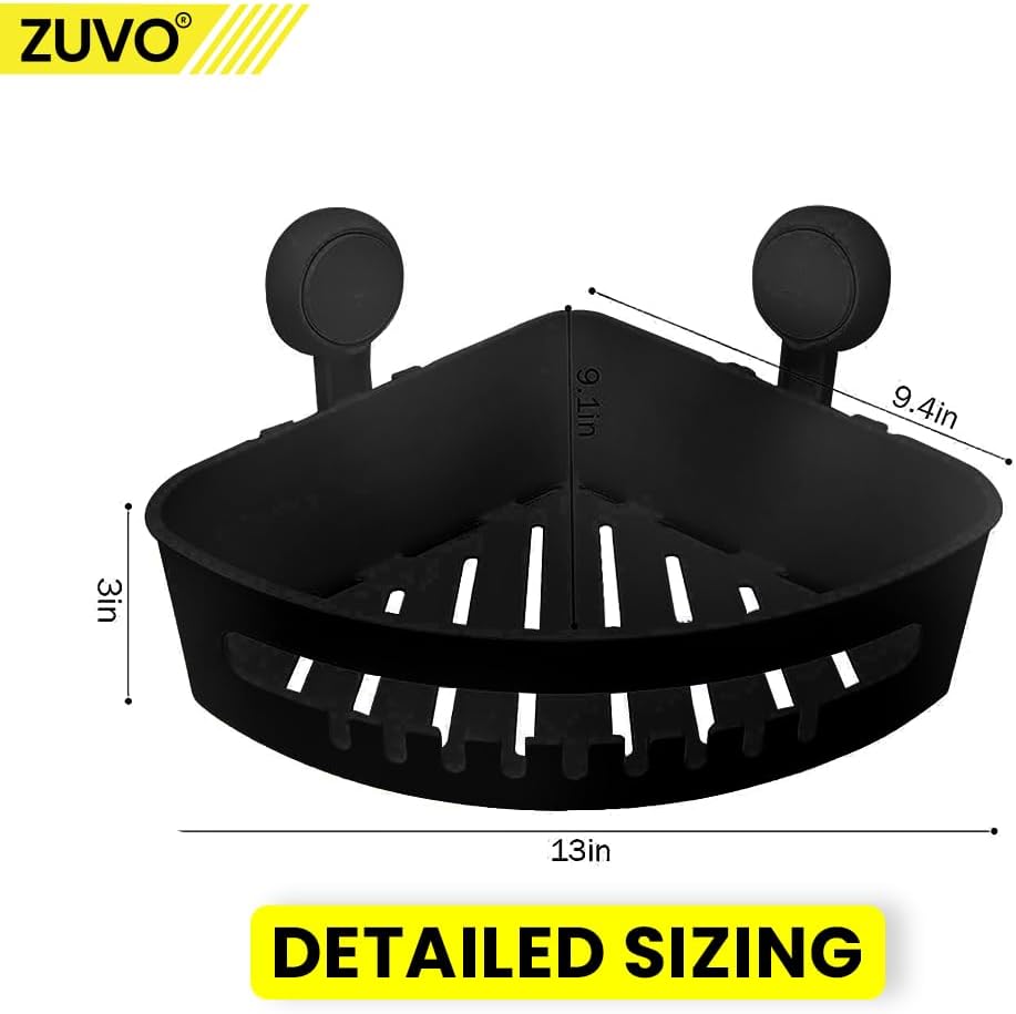 Zuvo No-Drill Shower Caddy Suction Cup Bathroom Shelf, Black
