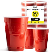 Zuvo Red Party Cups 12oz 50 Pack Durable Disposable Recyclable Drinkware