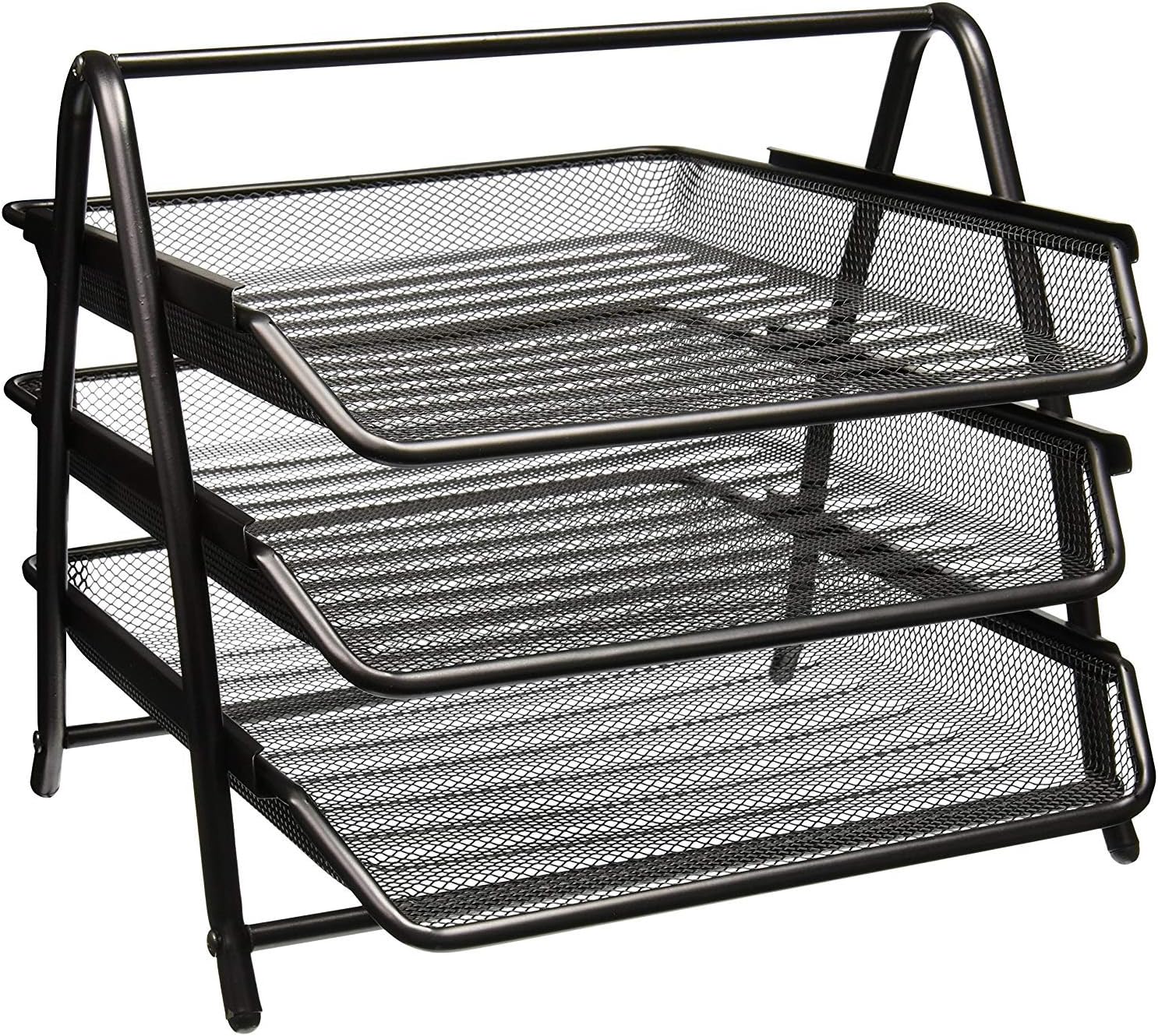 Zuvo Black Mesh Desk Organiser 3 Tier Letter Tray A4 Paper File Holder