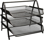 Zuvo Black Mesh Desk Organiser 3 Tier Letter Tray A4 Paper File Holder
