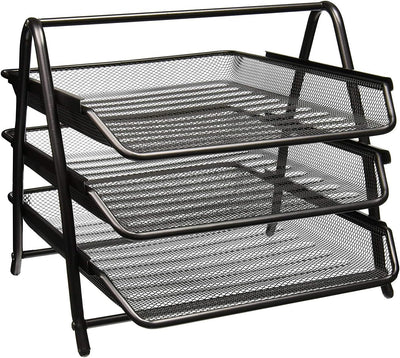 Zuvo Black Mesh Desk Organiser 3 Tier Letter Tray A4 Paper File Holder