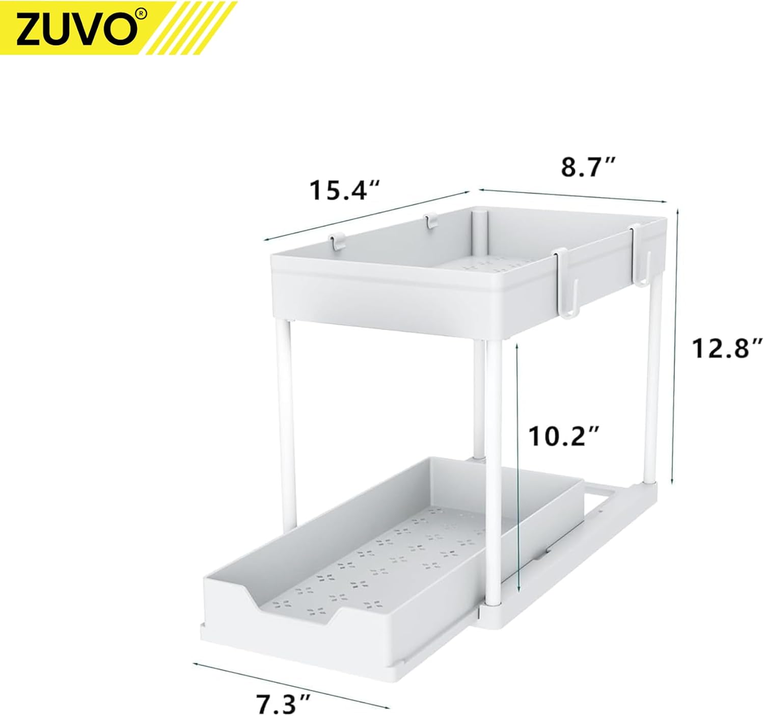 Zuvo Under Sink Storage Rack Heavy Duty White Organiser for Kitchen